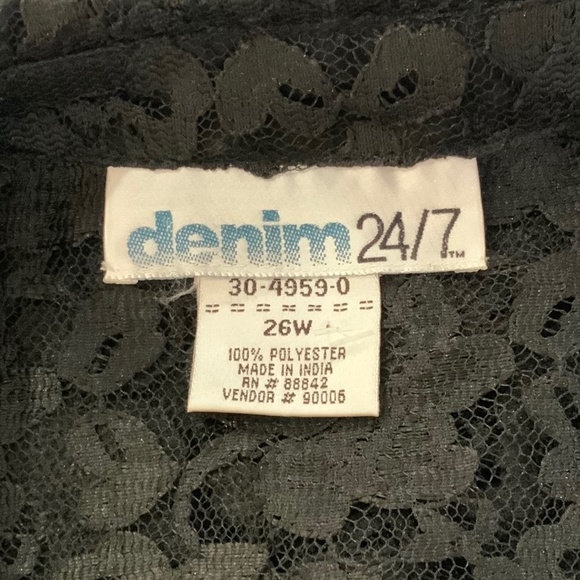 Denim 24/7 Lace Black Button Down Top Plus Size 26 - Picture 7 of 8